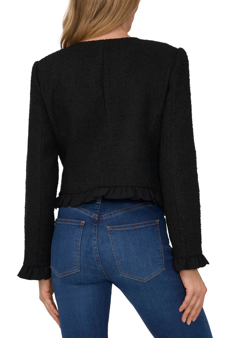 Ruffle Trim Tweed Jacket, Alternate, color, RICH BLACK