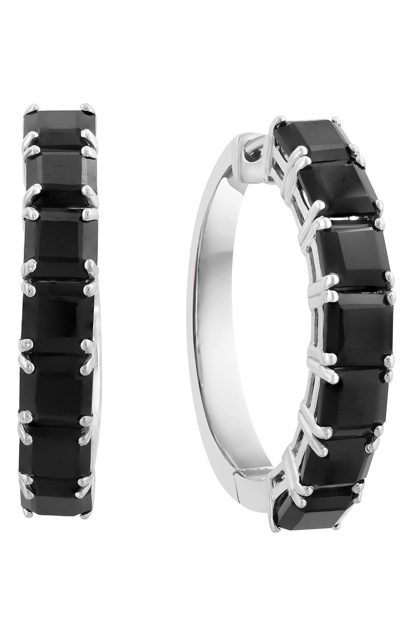 EFFY Sterling Silver Onyx Hoop Earrings