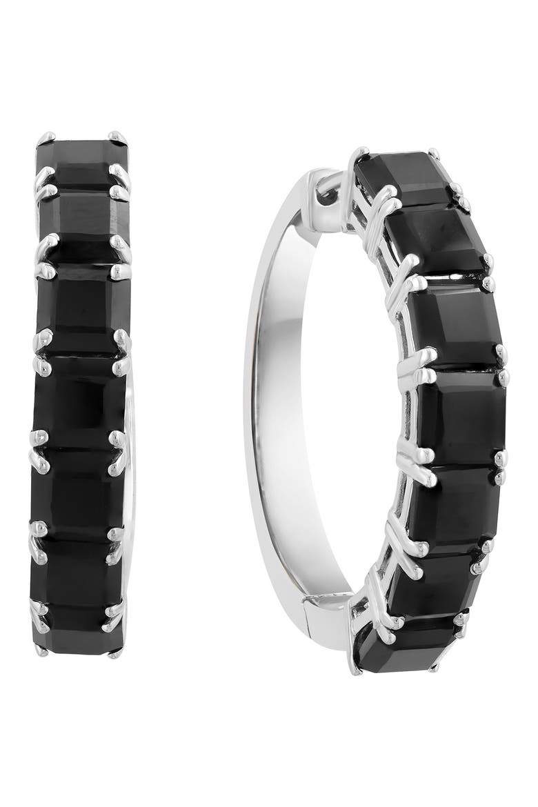 Sterling Silver Onyx Hoop Earrings, Main, color, BLACK