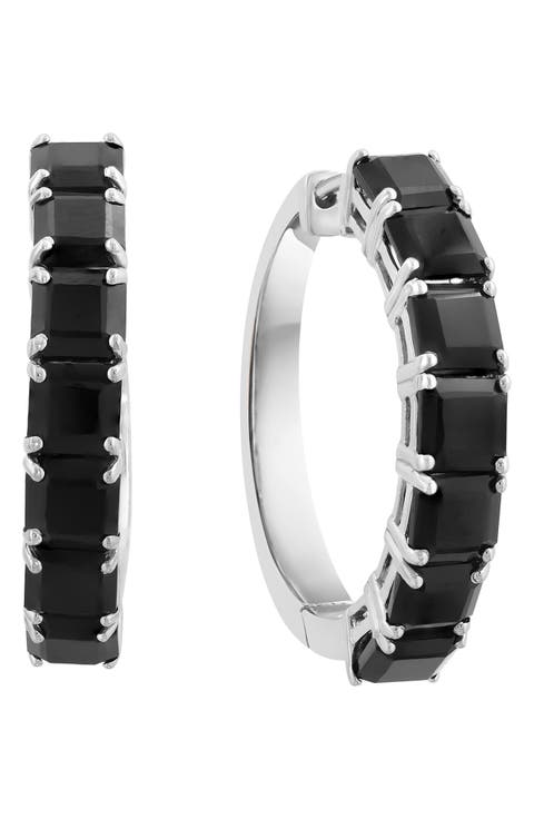 Sterling Silver Onyx Hoop Earrings