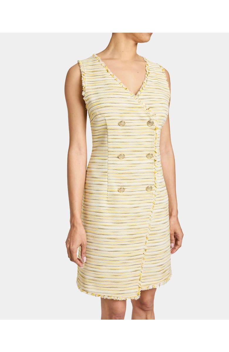Santorelli DEE Sleeveless Double Breasted A-Line Dress with Asymmetric Skirt Panel in Lightweight Cotton Tweed, Alternate, color, Chamomile