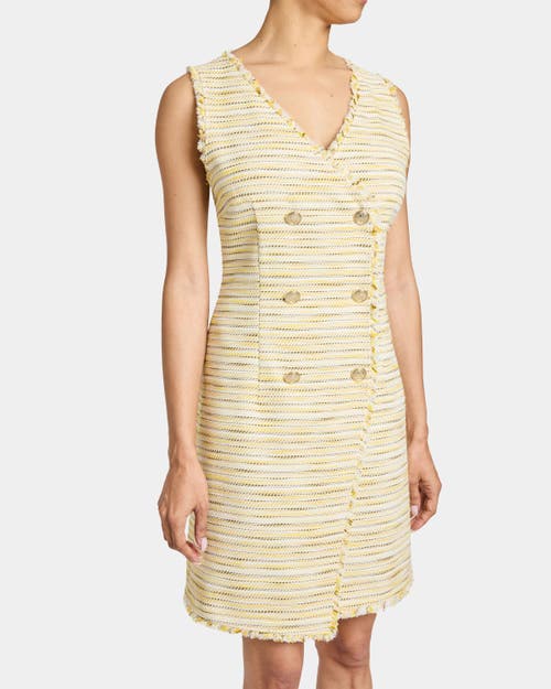 Santorelli Dee Sleeveless Double Breasted A-line Dress With Asymmetric Skirt Panel In Lightweight Cotton Tweed
