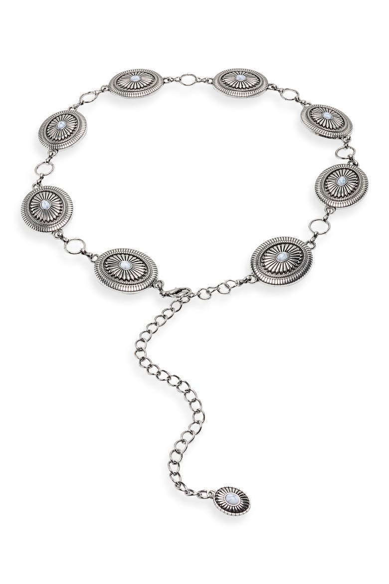 Concho Chain Belt, Main, color, SILVER- WHITE