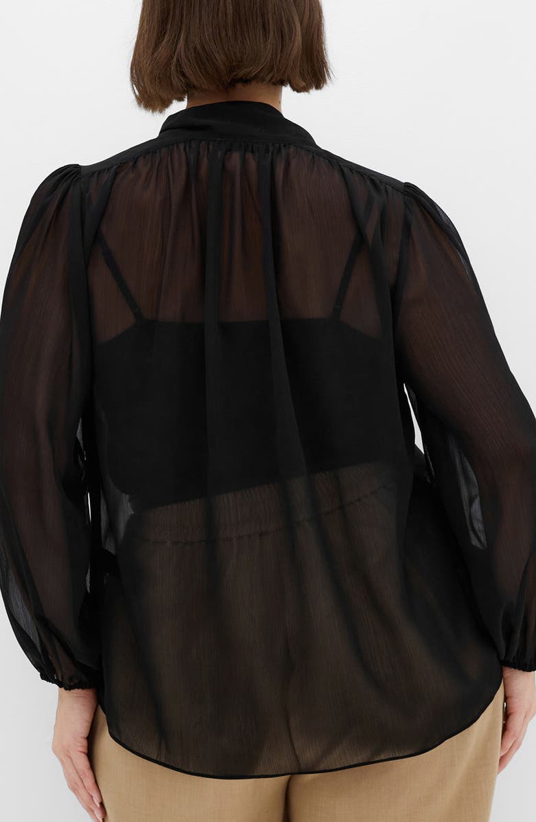 City Chic Seline Tie Neck Chiffon Shirt, Alternate, color, Black