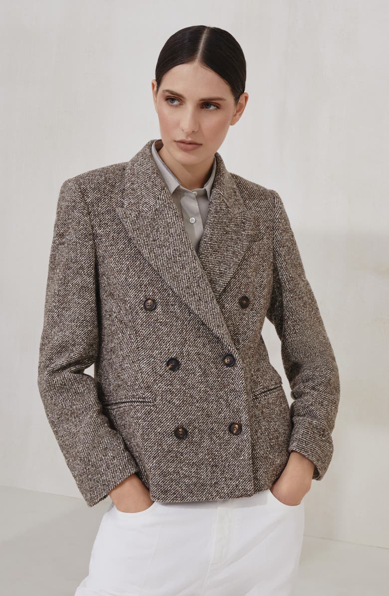 Brunello Cucinelli Mélange diagonal blazer, Alternate, color, Brown