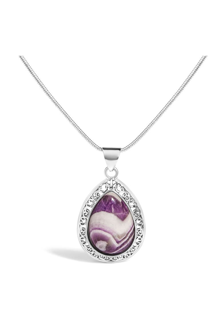 Sterling Silver Chevron Amethyst Teardrop Pendant Necklace, Main, color, Silver