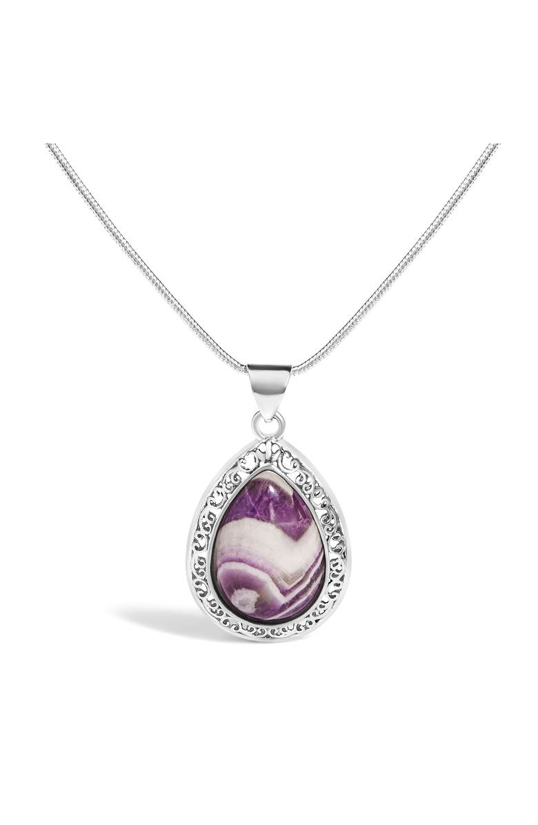 Haus of Brilliance Sterling Silver Chevron Amethyst Teardrop Pendant Necklace, Main, color, Silver