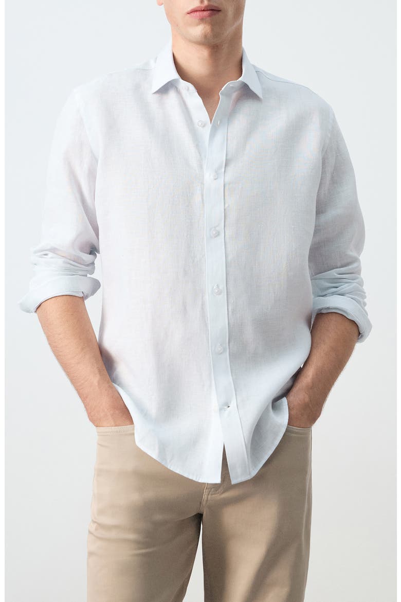 Stripe Slub Linen Button-Up Shirt, Main, color, SKY BLUE