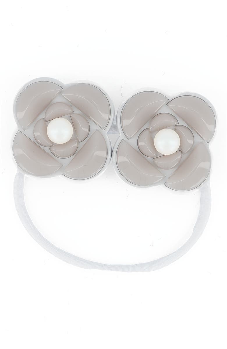 Alexandre de Paris Camelia Graphique Hair Tie, Main, color, Grey