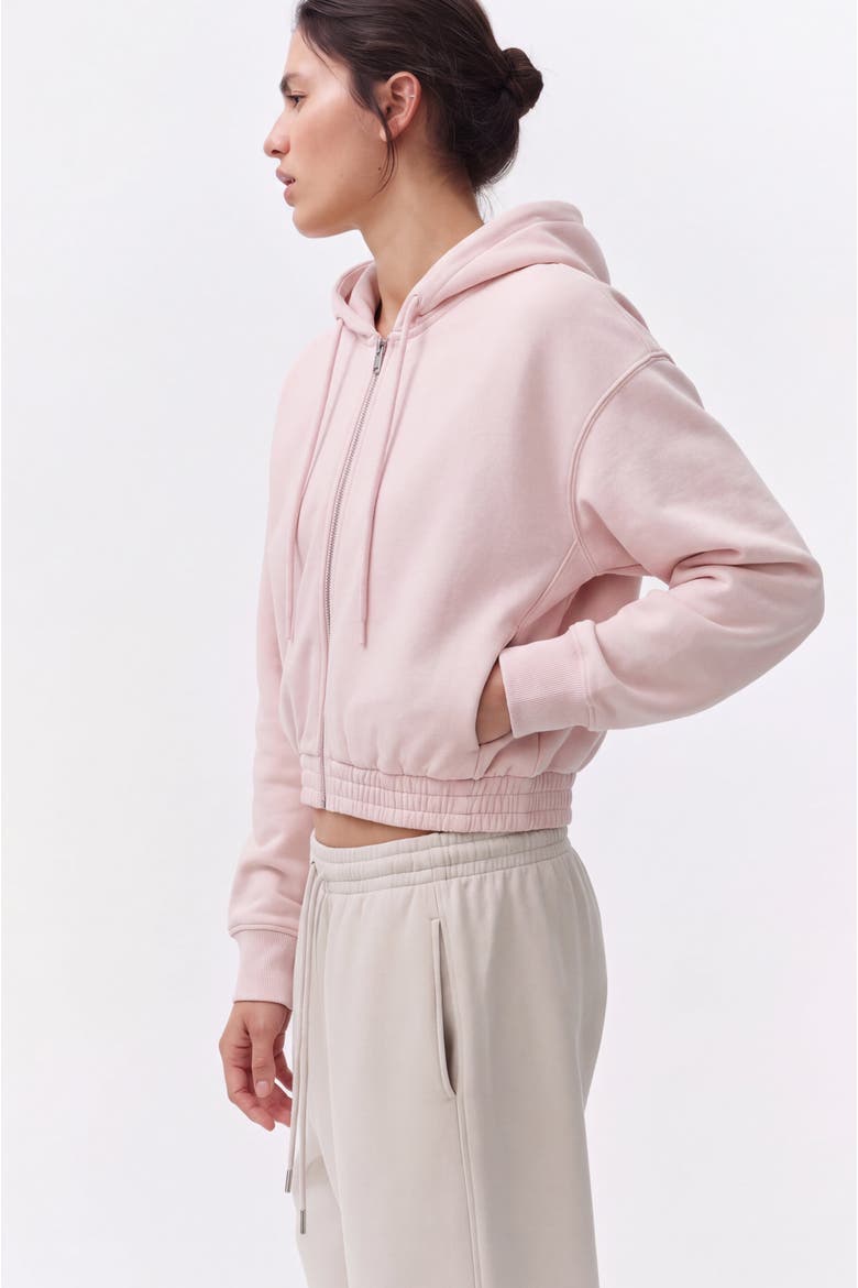 Relaxed Cropped Zip-Up Fleece Hoodie, Alternate, color, Baby Pink
