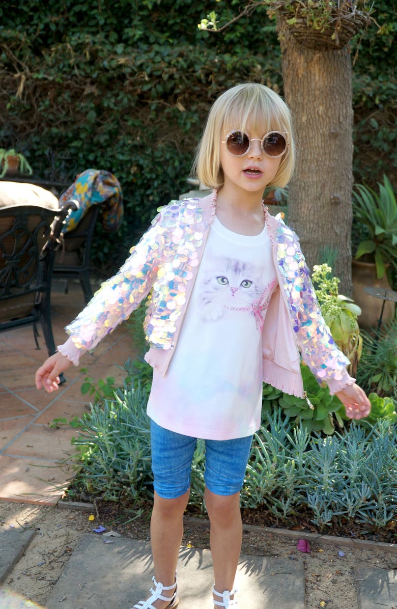 Hannah Banana Kids' Big Holographic Sequin Bomber Jacket, Alternate, color, 
