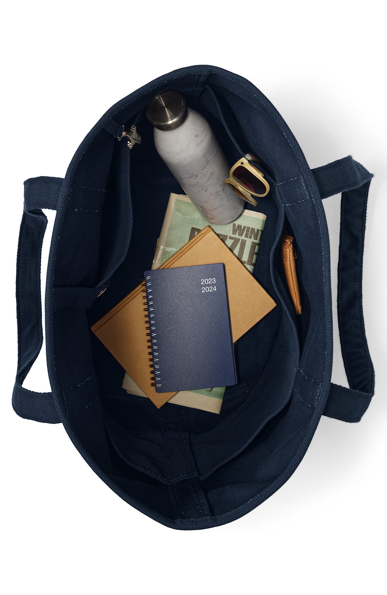 Open Top Long Handle Canvas Tote Bag, Alternate, color, Radiant Navy