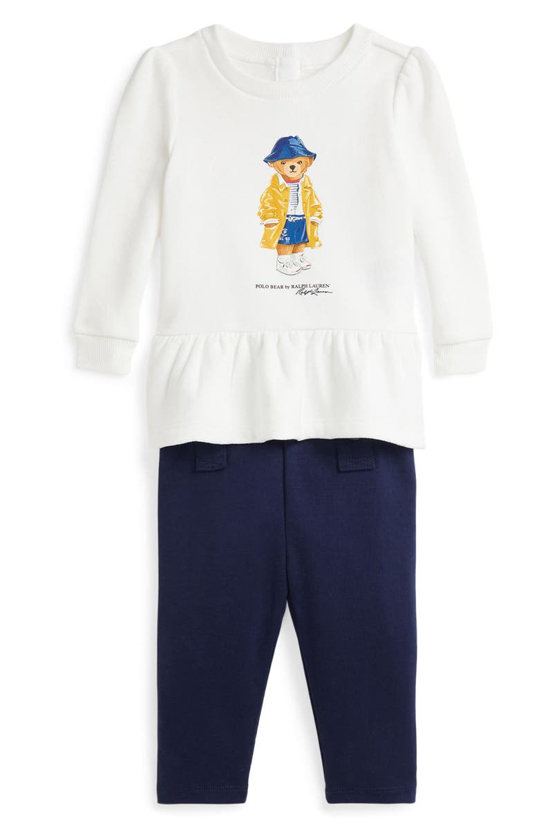 Ralph Lauren Polo Bear Long Sleeve Cotton Graphic Sweatshirt & Leggings Set, Main, color, 