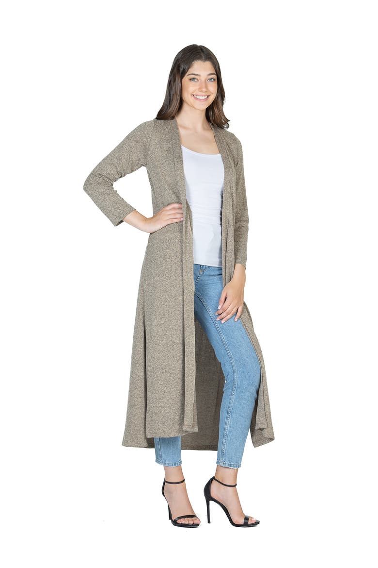 Womens Long Duster Open Front Knit Cardigan, Alternate, color, Taupe