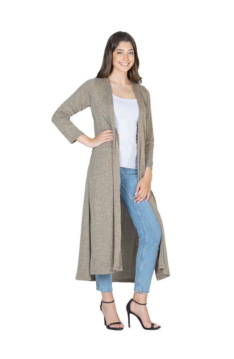 24seven Comfort Apparel Womens Long Duster Open Front Knit Cardigan, Alternate, color, Taupe