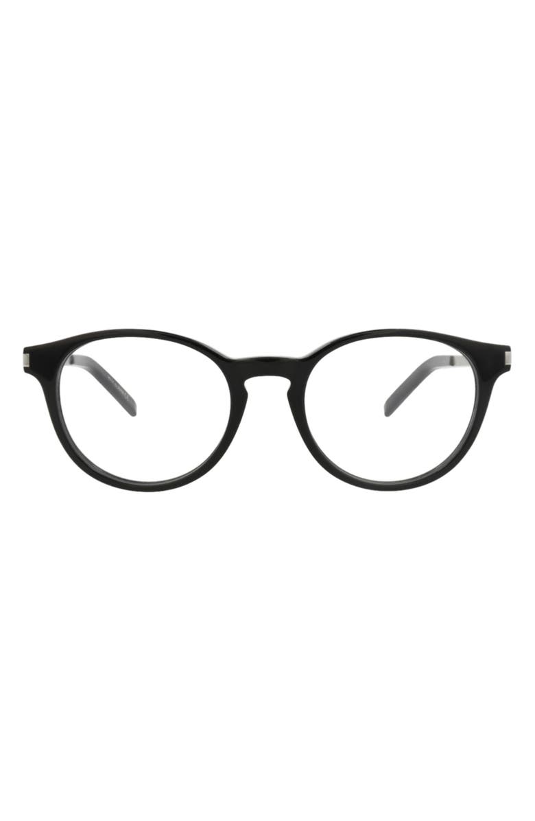 Saint Laurent 49mm Round Optical Glasses, Main, color, Black Silver Transparent