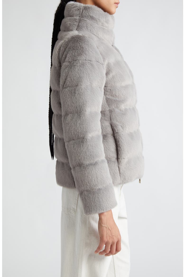 Quilted Down Faux Fur Puffer Jacket, Alternate, color, GREY