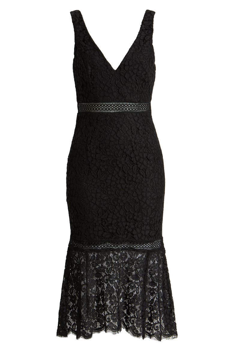 Sienna Lace Trumpet Dress (Nordstrom Exclusive), Alternate, color, BLACK
