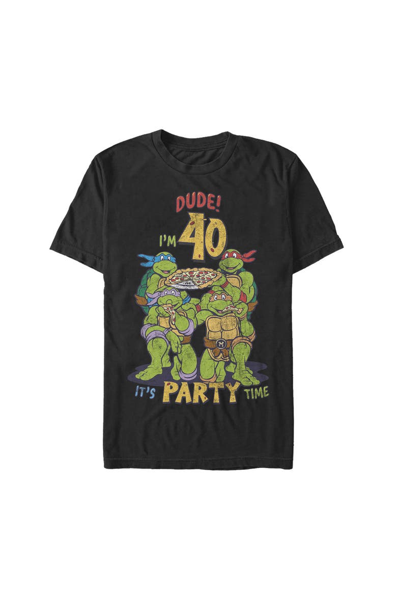 Men's Teenage Mutant Ninja Turtles 40th Birthday Pizza Party Graphic Tee, Alternate, color, Black