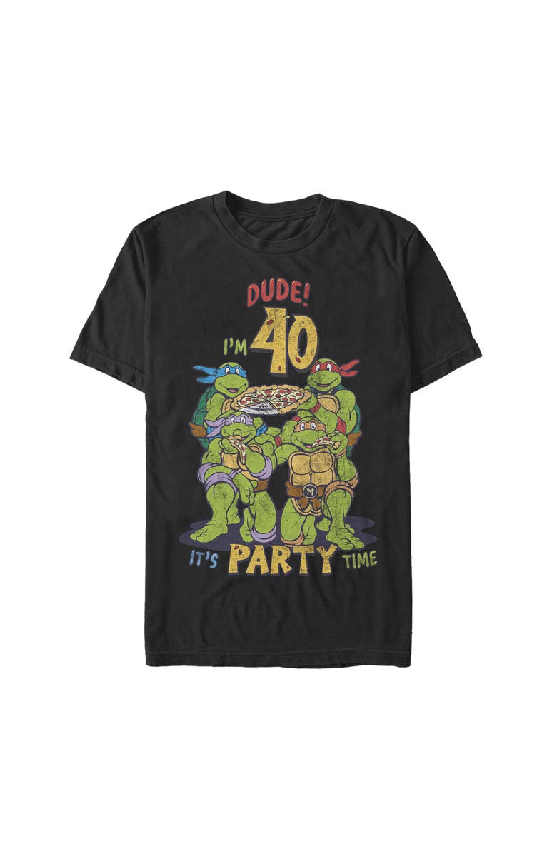 TEENAGE MUTANT NINJA TURTLES Men's Teenage Mutant Ninja Turtles 40th Birthday Pizza Party Graphic T-Shirt, Alternate, color, Black