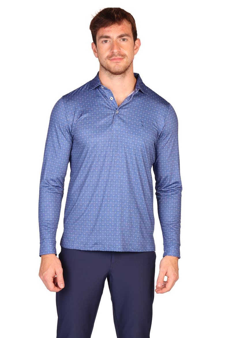 Club Print Long Sleeve Performance Polo, Alternate, color, DENIM