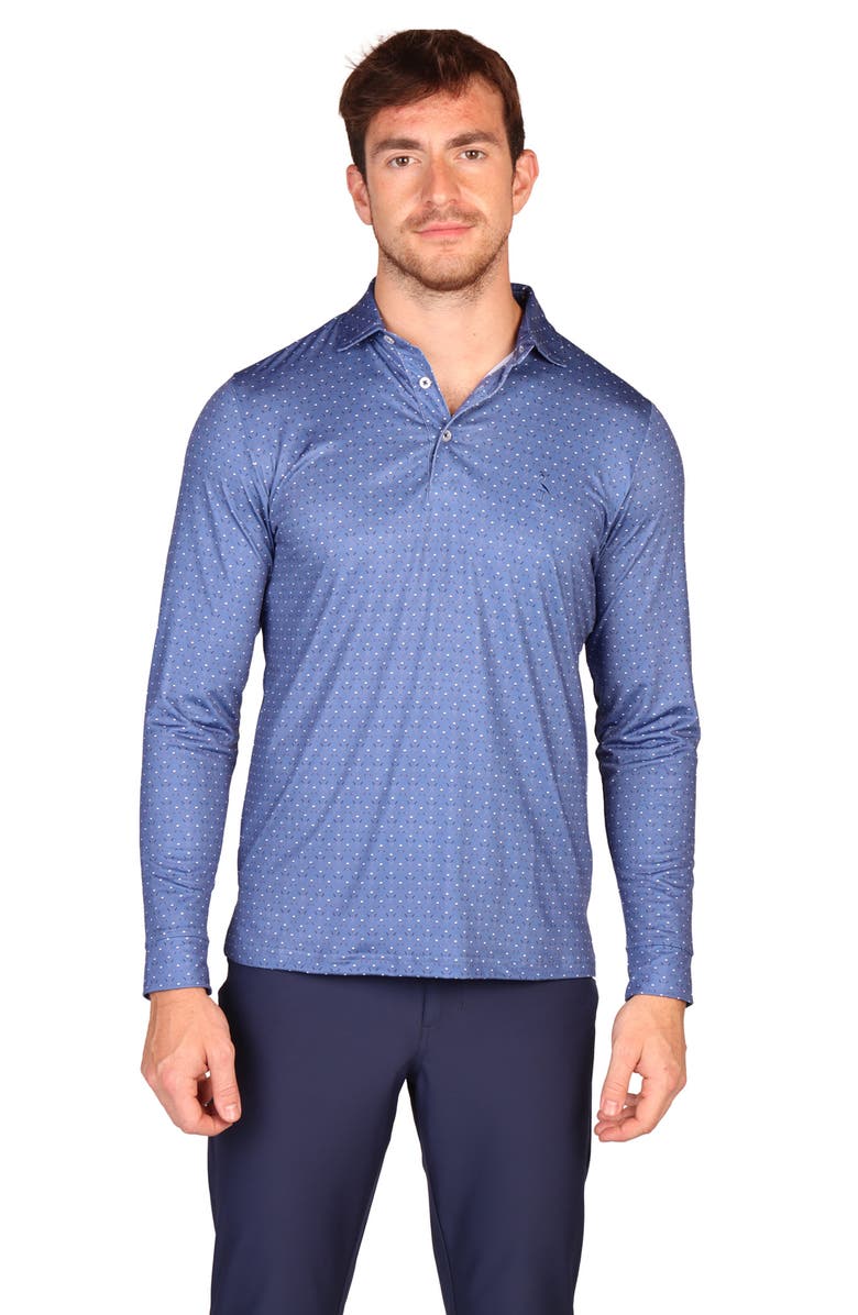 TailorByrd Club Print Long Sleeve Performance Polo, Alternate, color, Denim