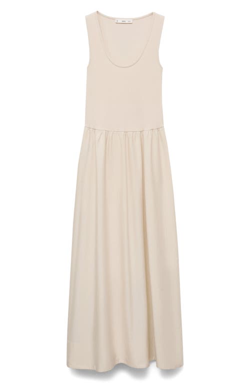 Mango Flared Dress In Combined Fabric Ecru In White