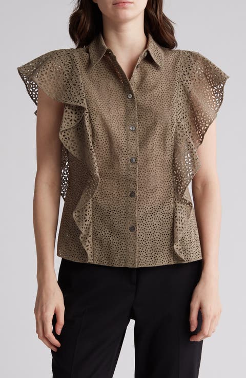 Nova Flutter Sleeve Eyelet Cotton Blouse