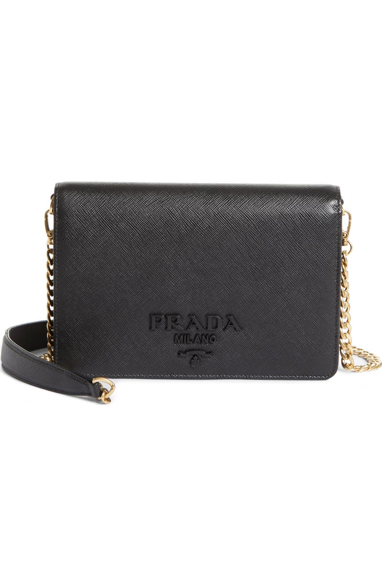 Prada Small Monochrome Crossbody Bag, Main, color,
