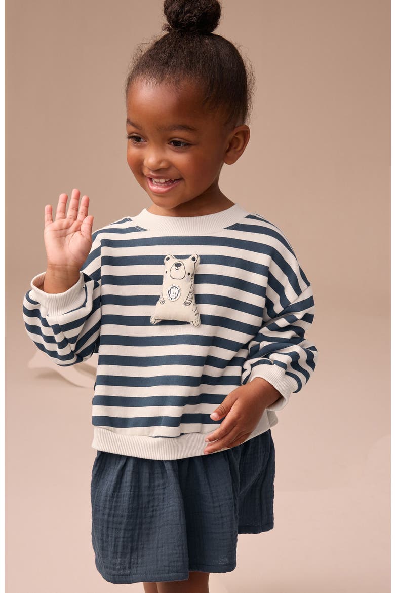 Kids' Stripe Colorblock Long Sleeve Sweatshirt Dress, Alternate, color, BLUE