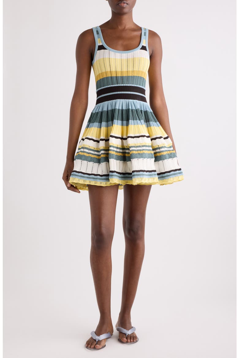 Stripe Crinoline Fit & Flare Sweater Dress, Main, color, MULTICOLOR JAUNE