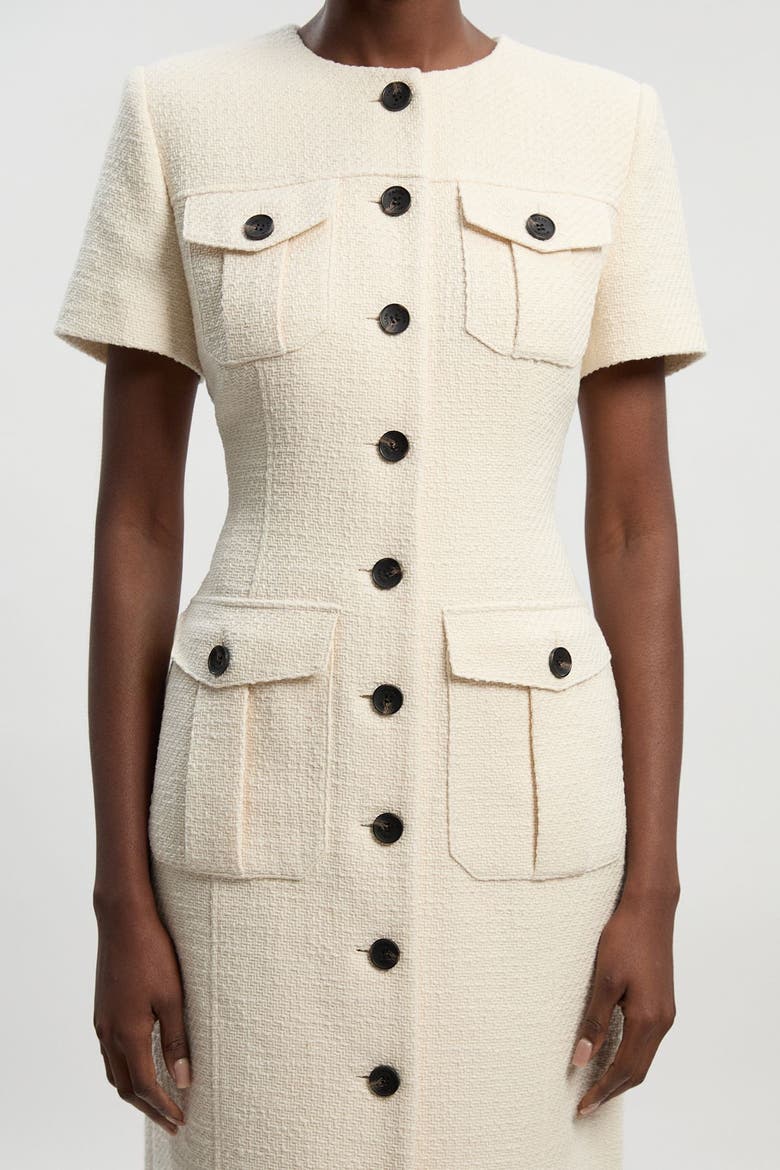 Textured Tweed Tailored Midi Dress, Alternate, color, Cream