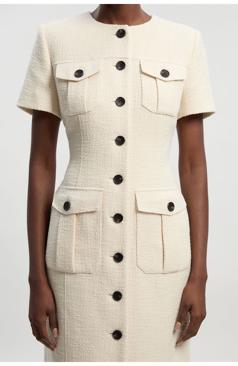 Karen Millen Textured Tweed Tailored Midi Dress, Alternate, color, Cream
