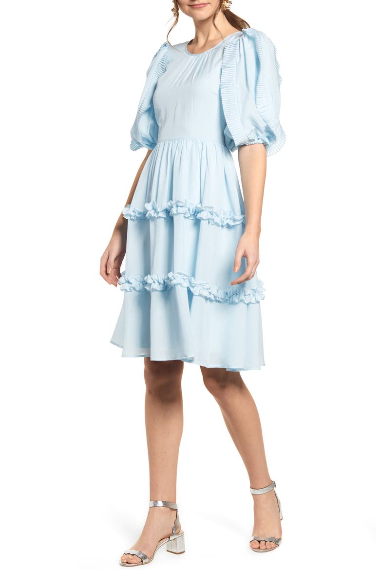Ruffle Sleeve Dress, Main, color, BLUE WINTER
