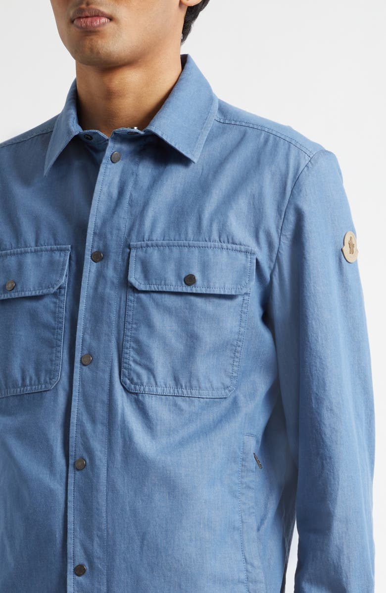 Moncler Logo Patch Denim Shirt Jacket, Alternate, color, Blue Horizon
