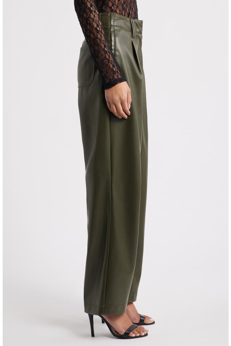 Pleated High Waist Faux Leather Pants, Alternate, color, KHAKI