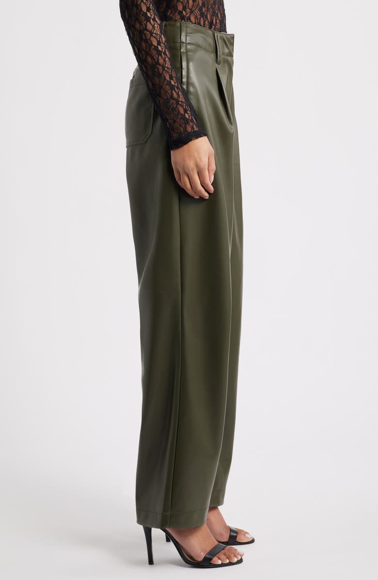Topshop Pleated High Waist Faux Leather Pants, Alternate, color, Khaki