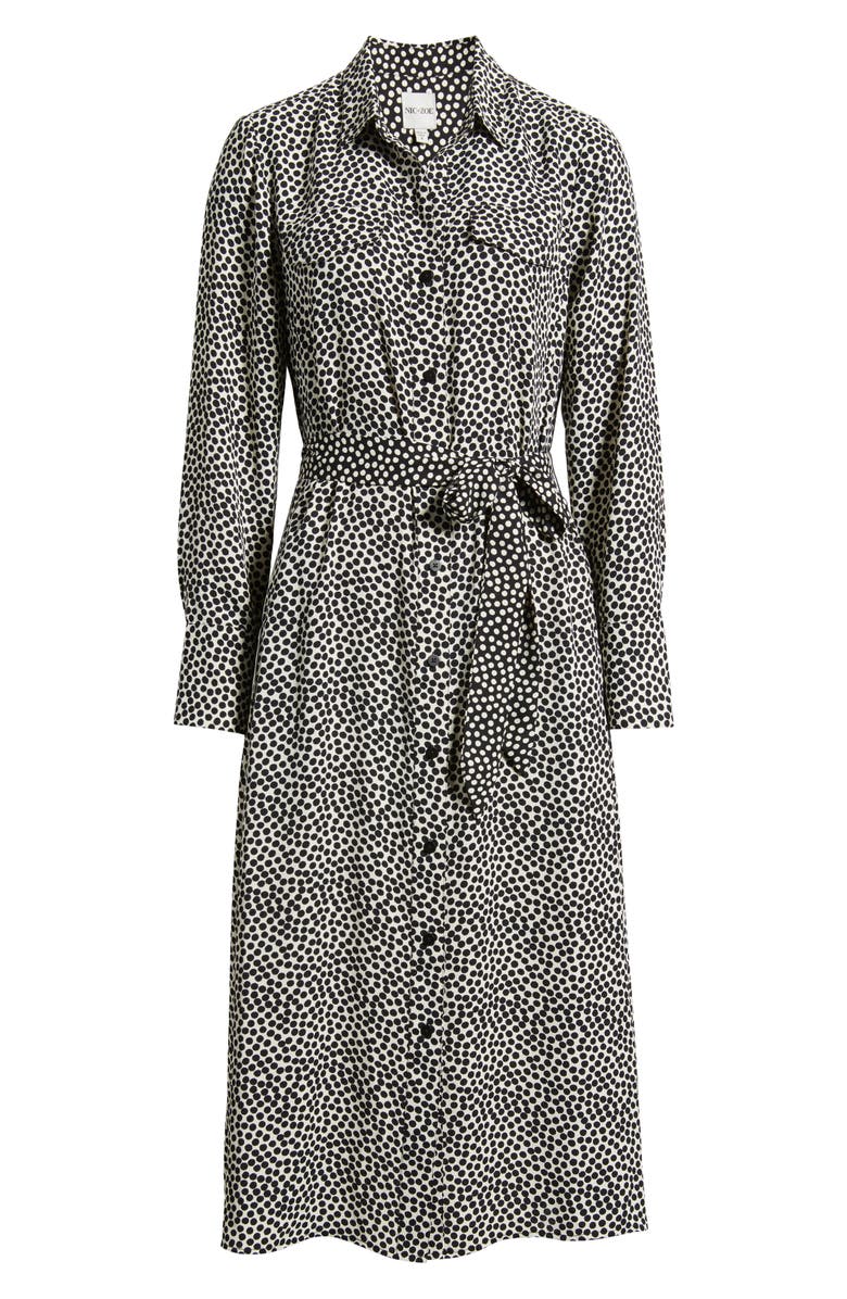 NIC+ZOE Spotted Around Long Sleeve Midi Shirtdress, Alternate, color, Black Multi