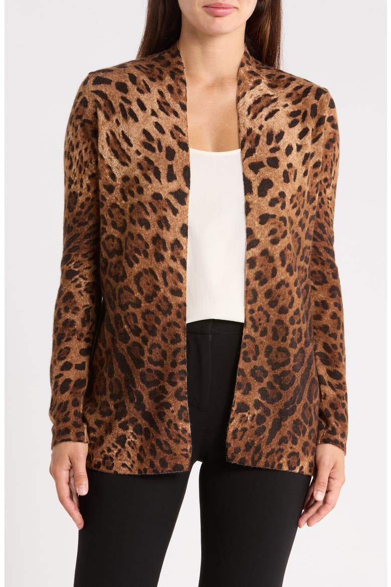 Leopard Print Drape Cardigan, Main, color, CAMEL