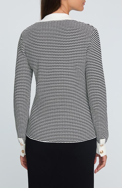 Elie Tahari The Carlotta Split Neck Sweater In Noir With Sky White