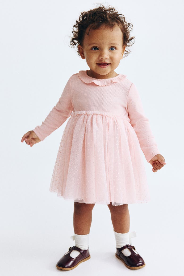 Cotton Dress With Tulle Skirt, Alternate, color, Light pink