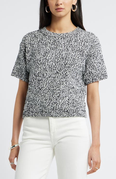 Marled Knit Short Sleeve Sweater