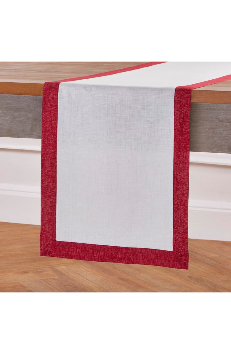 Solino Home Linen Table Runner - Festive Edge, Alternate, color, White/Red Shimmer Border