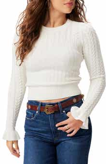 PAIGE Henrietta Ruffle Cuff Cable Stitch Sweater