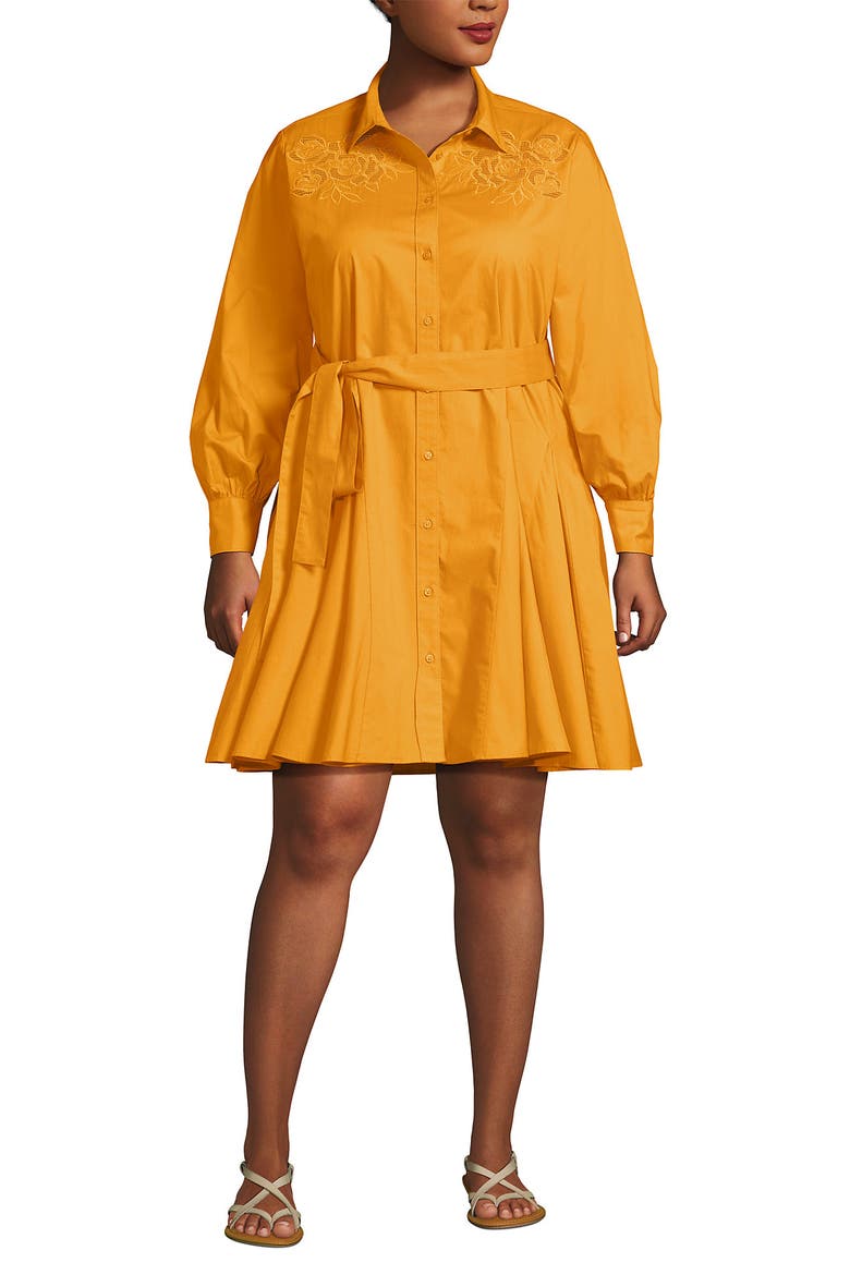 Poplin Button Front Dress with Godets, Main, color, Sweet Mango