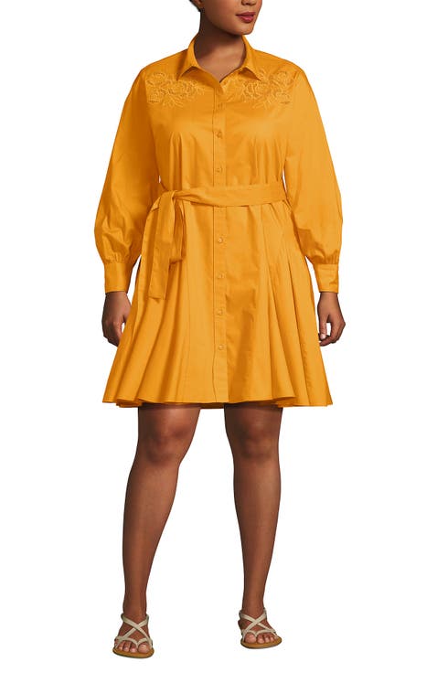 Poplin Button Front Dress with Godets