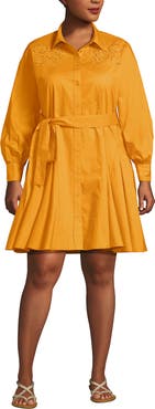 Lands' End Poplin Button Front Dress with Godets