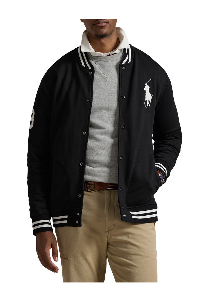 Big & Tall Big Pony Fleece Baseball Jacket, Main, color, POLO BLACK