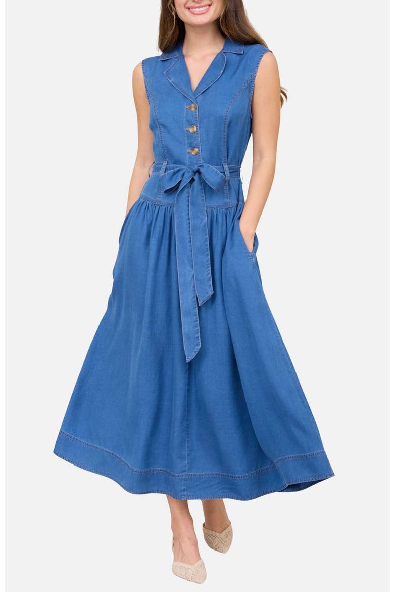 Tie Waist Denim Dress, Main, color, DENIM