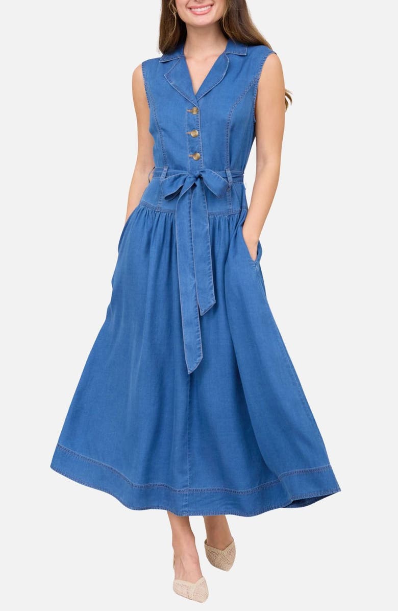 Blu Pepper Tie Waist Denim Dress, Main, color, Denim